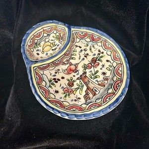 Portugal Olive Dish Handpainted w/ 2 sections Larger for olives Smaller …